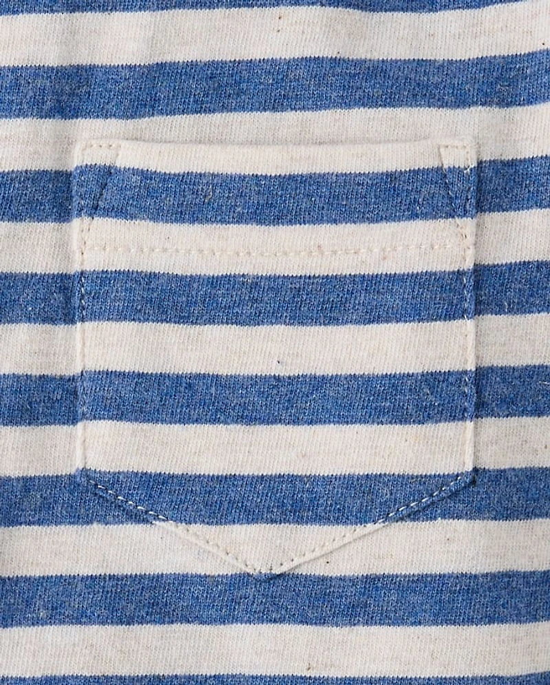 Boys Striped Linen-Blend Henley Top