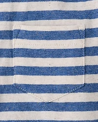 Boys Striped Linen-Blend Henley Top
