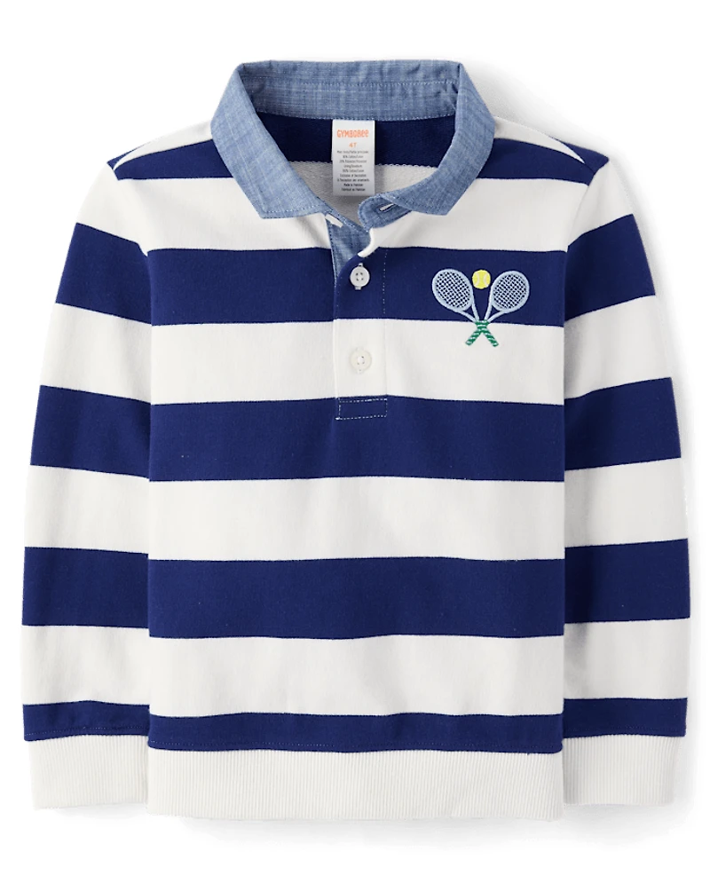Kids Striped Embroidered Tennis French Terry Rugby Polo - Club House