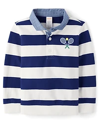 Kids Striped Embroidered Tennis French Terry Rugby Polo - Club House