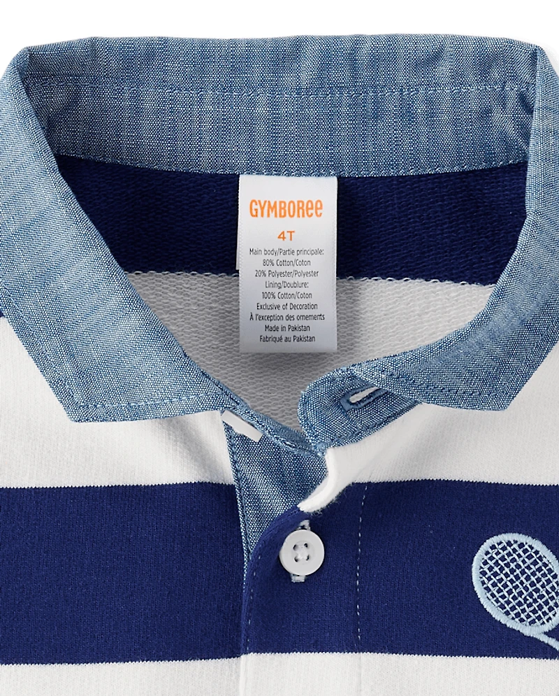 Kids Striped Embroidered Tennis French Terry Rugby Polo - Club House