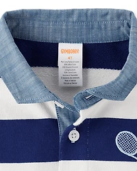 Kids Striped Embroidered Tennis French Terry Rugby Polo - Club House