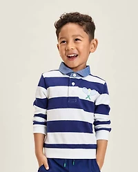 Kids Striped Embroidered Tennis French Terry Rugby Polo - Club House