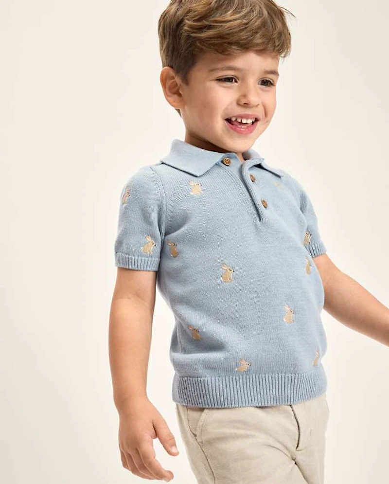 Boys Embroidered Bunny Sweater Polo - Enchanted Garden