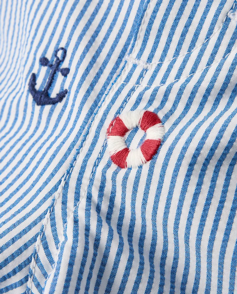 Maillot de bain garçon brodé en seersucker style côtier - Boutique maillots