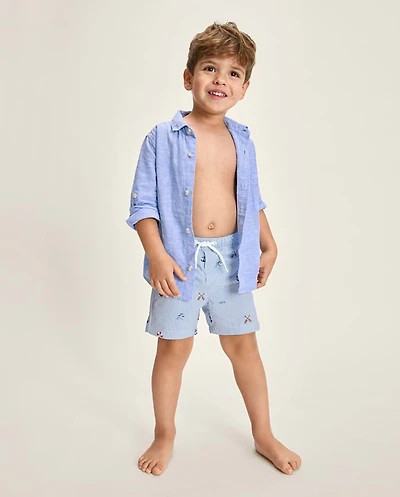 Boys Embroidered Coastal Seersucker Swim Trunks - Shop