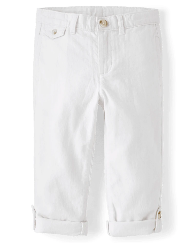 Boys Linen-Blend Roll Cuff Chino Pants