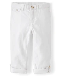 Boys Linen-Blend Roll Cuff Chino Pants