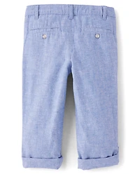 Boys Linen-Blend Roll Cuff Chino Pants
