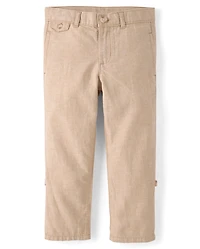 Boys Linen-Blend Roll Cuff Chino Pants