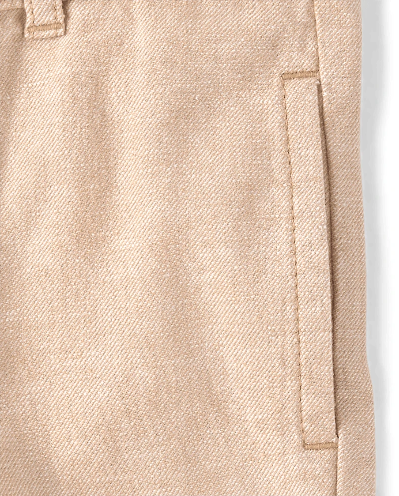 Boys Linen-Blend Roll Cuff Chino Pants