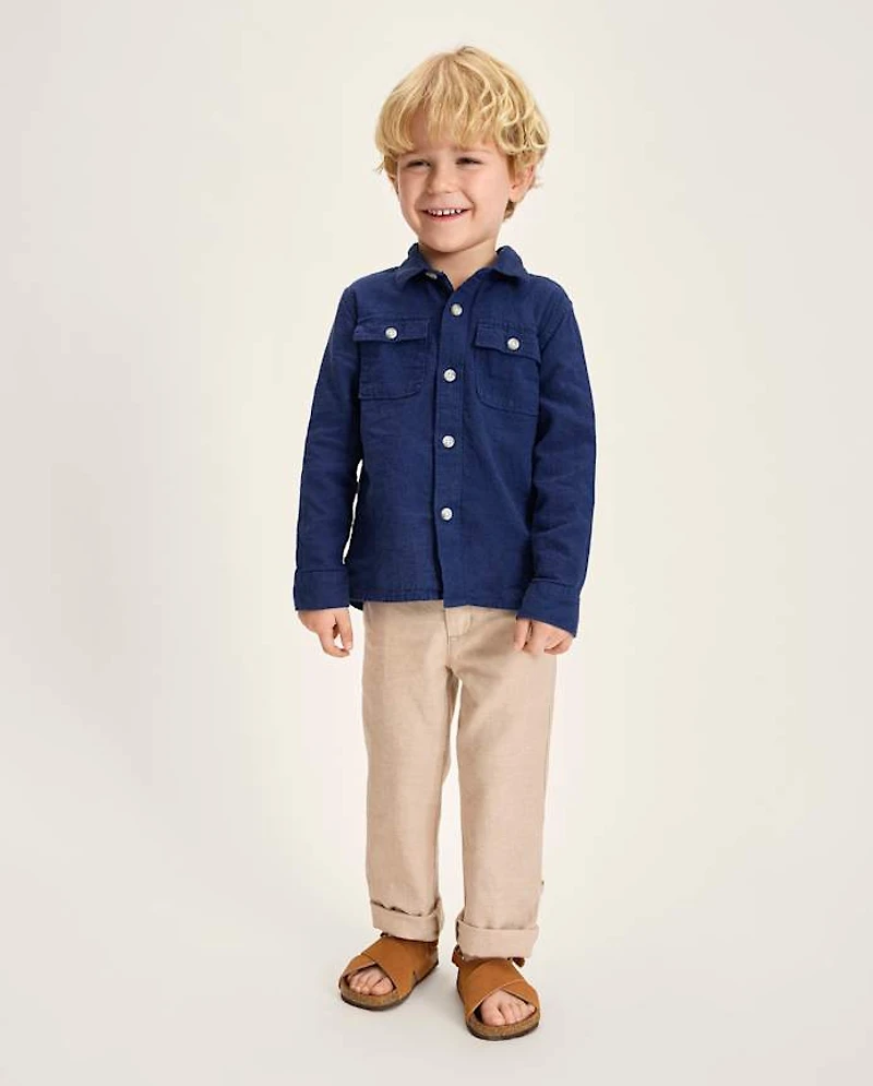 Boys Linen-Blend Roll Cuff Chino Pants