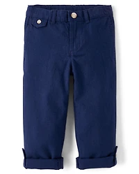 Boys Linen-Blend Roll Cuff Chino Pants