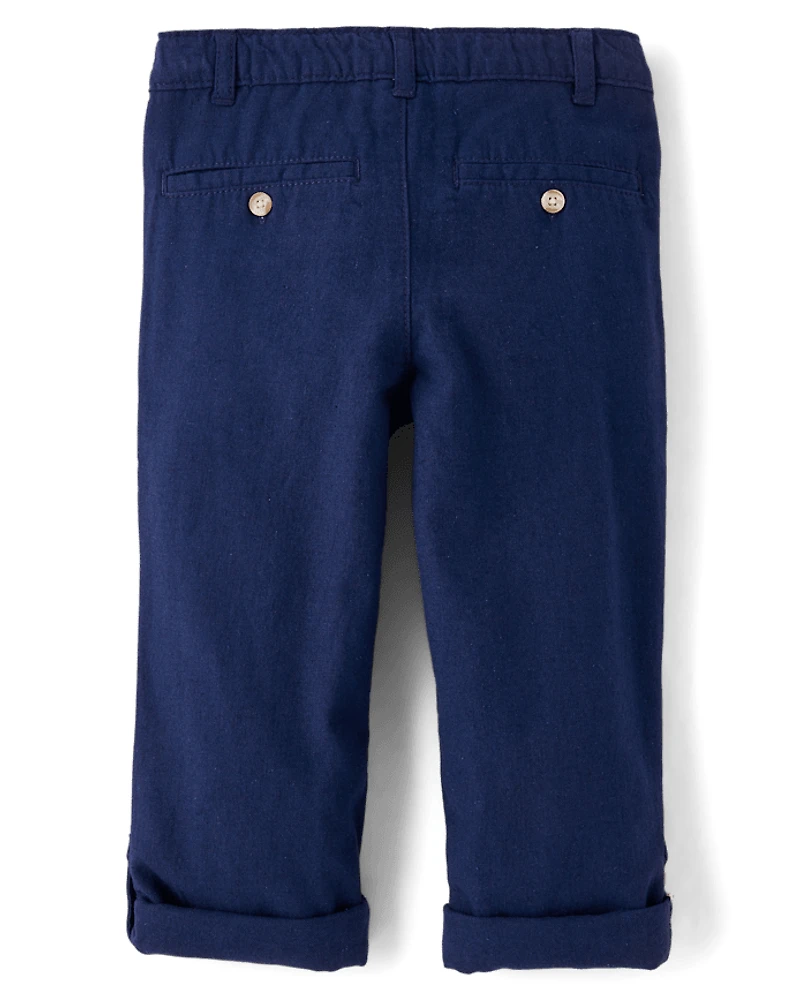Boys Linen-Blend Roll Cuff Chino Pants