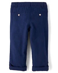 Boys Linen-Blend Roll Cuff Chino Pants
