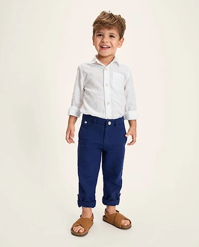 Boys Linen-Blend Roll Cuff Chino Pants