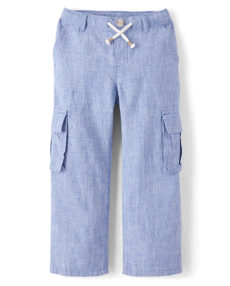 Boys Linen Blend Cargo Pants