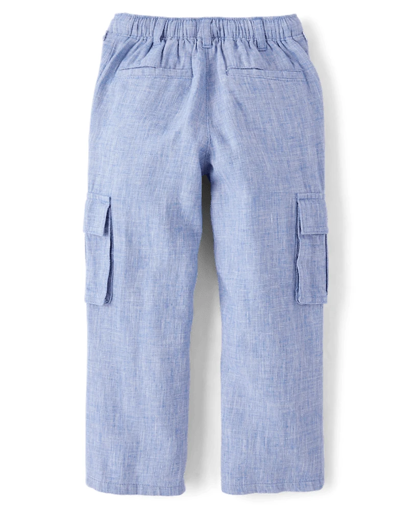 Boys Linen Blend Cargo Pants