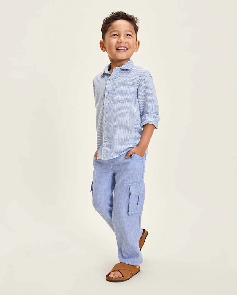 Pantalon cargo garçon en lin mélang