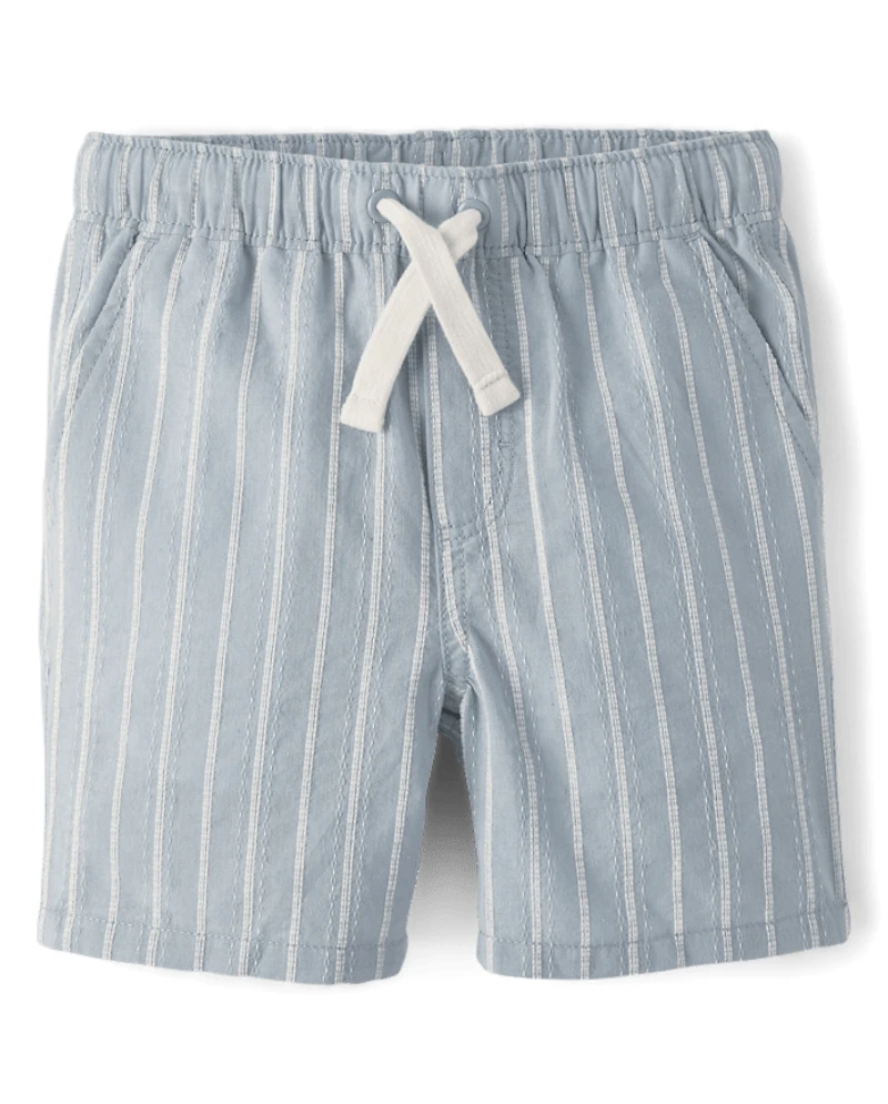 Boys Striped Linen Blend Pull On Shorts