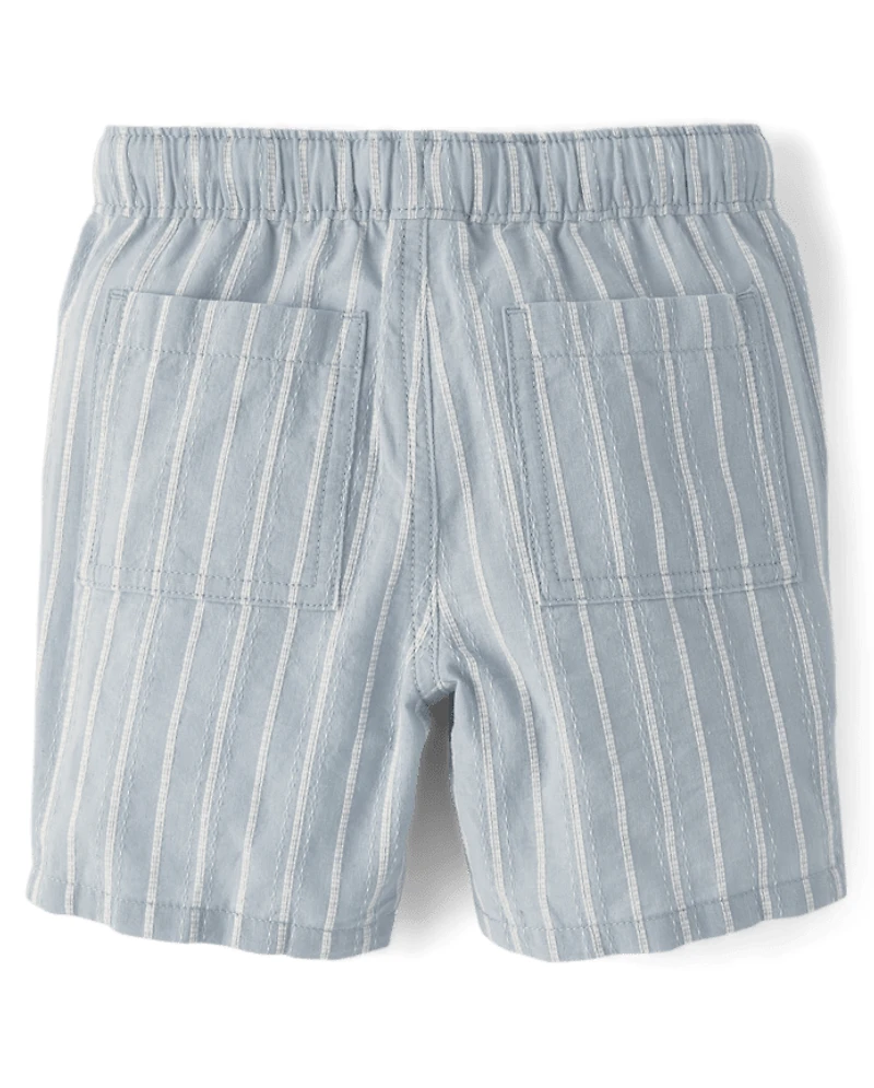 Boys Striped Linen Blend Pull On Shorts