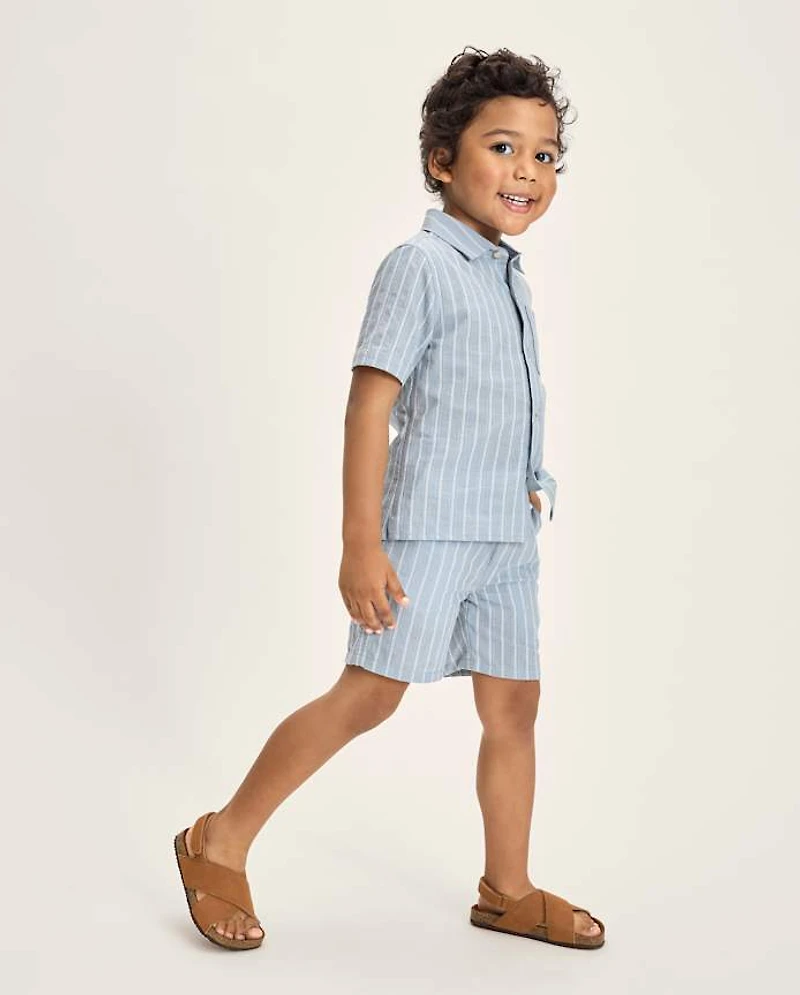 Boys Striped Linen Blend Pull On Shorts
