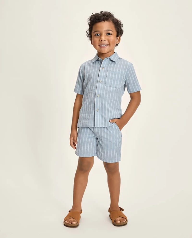 Boys Striped Linen Blend Pull On Shorts