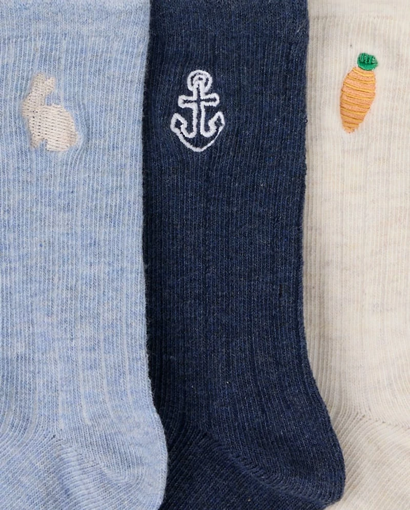 Boys Embroidered Bunny Crew Socks 3-Pack - Enchanted Garden