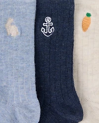 Boys Embroidered Bunny Crew Socks 3-Pack - Enchanted Garden