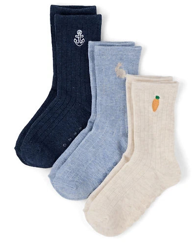 Chaussettes montantes brodées lapin pour garçon, lot de 3 - Jardin enchanté