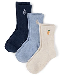 Chaussettes montantes brodées lapin pour garçon, lot de 3 - Jardin enchanté