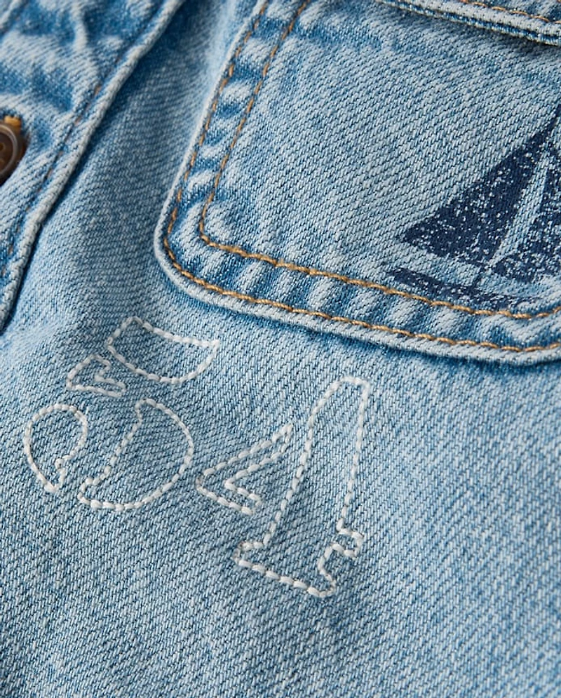 Boys Embroidered Lighthouse Denim Button Up Shirt - Driftwood Bay