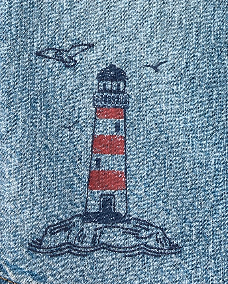 Chemise en jean boutonnée pour garçon avec phare brodé - Driftwood Bay