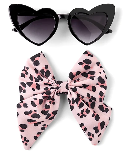 Girls Leopard Sunglasses 2-Piece Accessory Set - Swim Shop