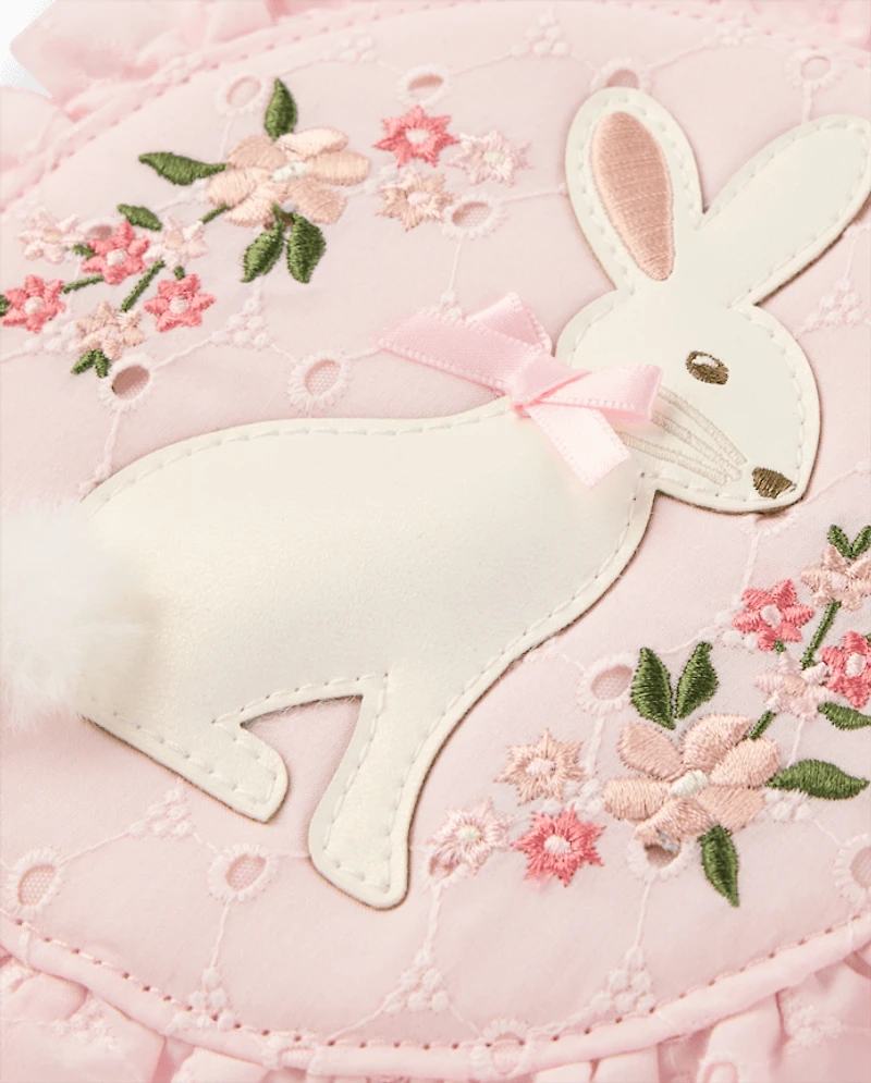 Girls Embroidered Bunny Ruffle Round Bag - Enchanted Garden