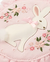 Girls Embroidered Bunny Ruffle Round Bag - Enchanted Garden