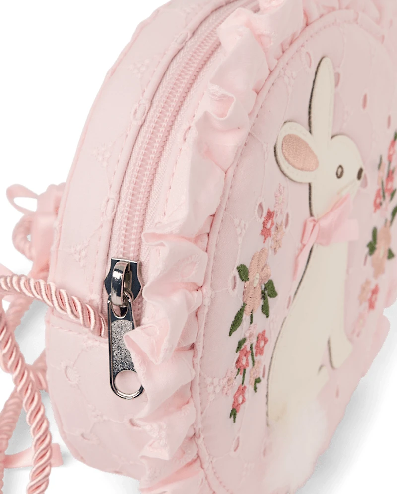 Girls Embroidered Bunny Ruffle Round Bag - Enchanted Garden