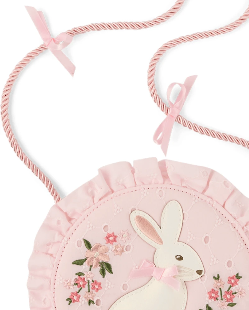 Girls Embroidered Bunny Ruffle Round Bag - Enchanted Garden