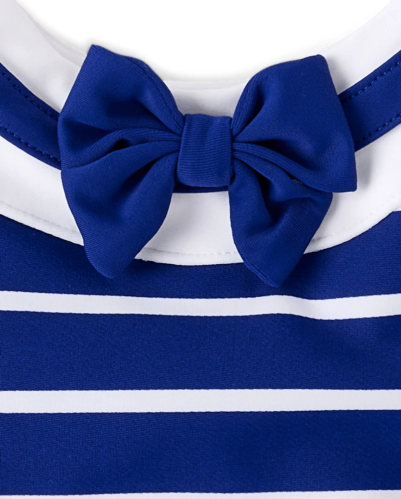 Girls Striped Bow Sailor One Piece Swimsuit - Swim Shop