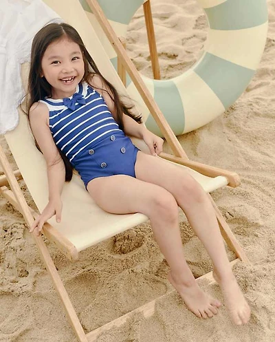 Girls Striped Bow Sailor One Piece Swimsuit - Swim Shop