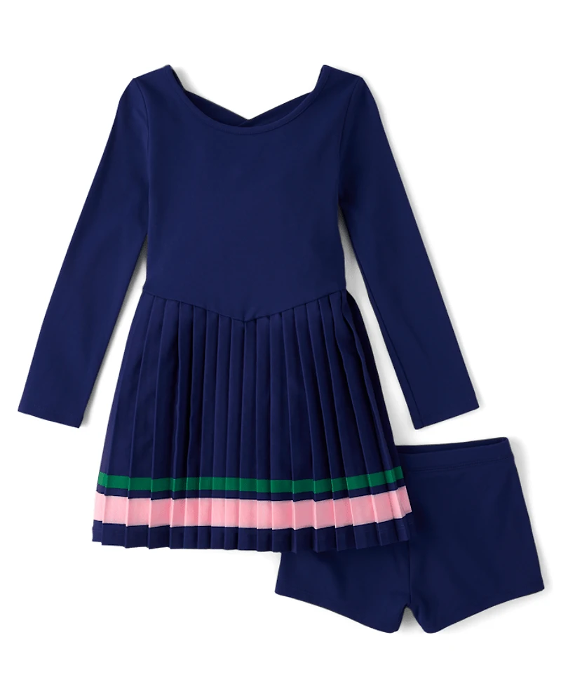Girls Quick Dry Cross Back Pleated Active Dress - Club House