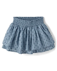 Girls Smocked Clip Dot Tiered Skort - Driftwood Bay