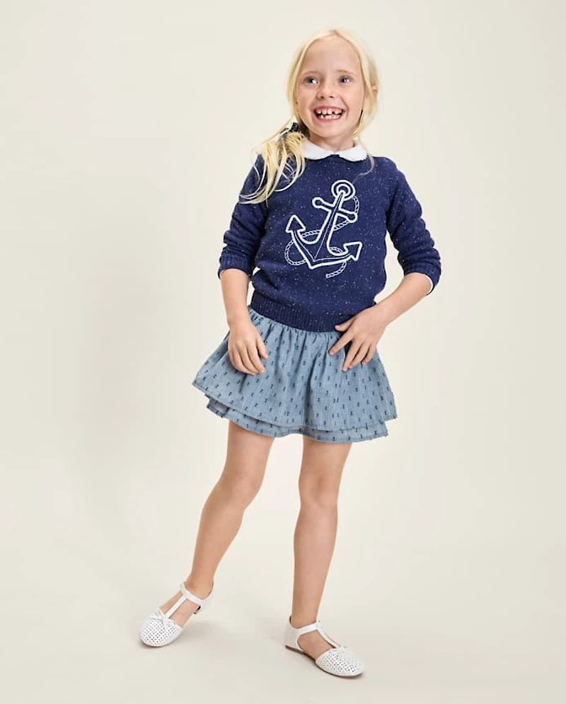 Girls Smocked Clip Dot Tiered Skort - Driftwood Bay