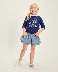 Girls Smocked Clip Dot Tiered Skort - Driftwood Bay