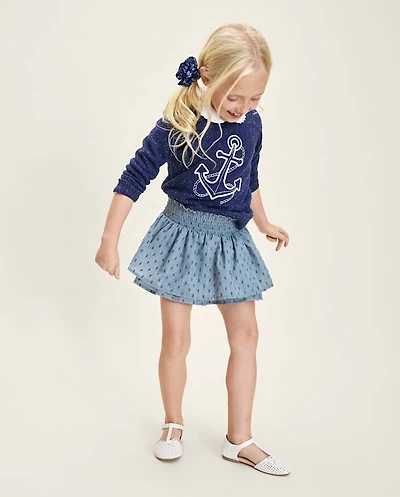 Girls Smocked Clip Dot Tiered Skort - Driftwood Bay