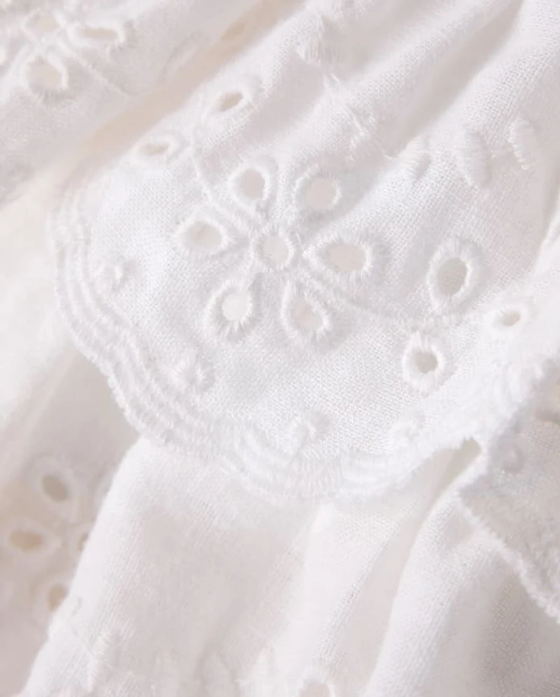 Girls Scalloped Eyelet Linen-Blend Tiered Skort - Linen Edit