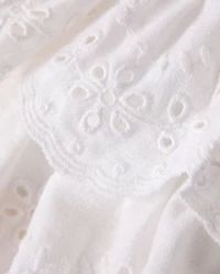 Girls Scalloped Eyelet Linen-Blend Tiered Skort - Linen Edit