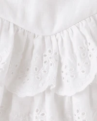 Girls Scalloped Eyelet Linen-Blend Tiered Skort - Linen Edit