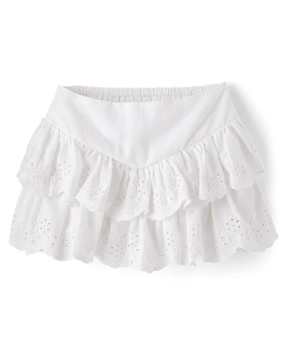 Girls Scalloped Eyelet Linen-Blend Tiered Skort - Linen Edit