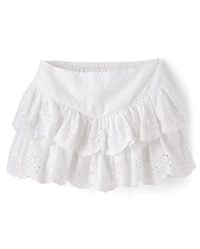 Girls Scalloped Eyelet Linen-Blend Tiered Skort - Linen Edit